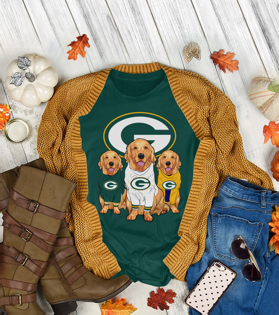 Green Bay Packers Golden Retriever Dog Trio T-Shirt