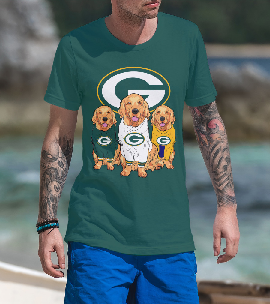 Green Bay Packers Golden Retriever Dog Trio T-Shirt