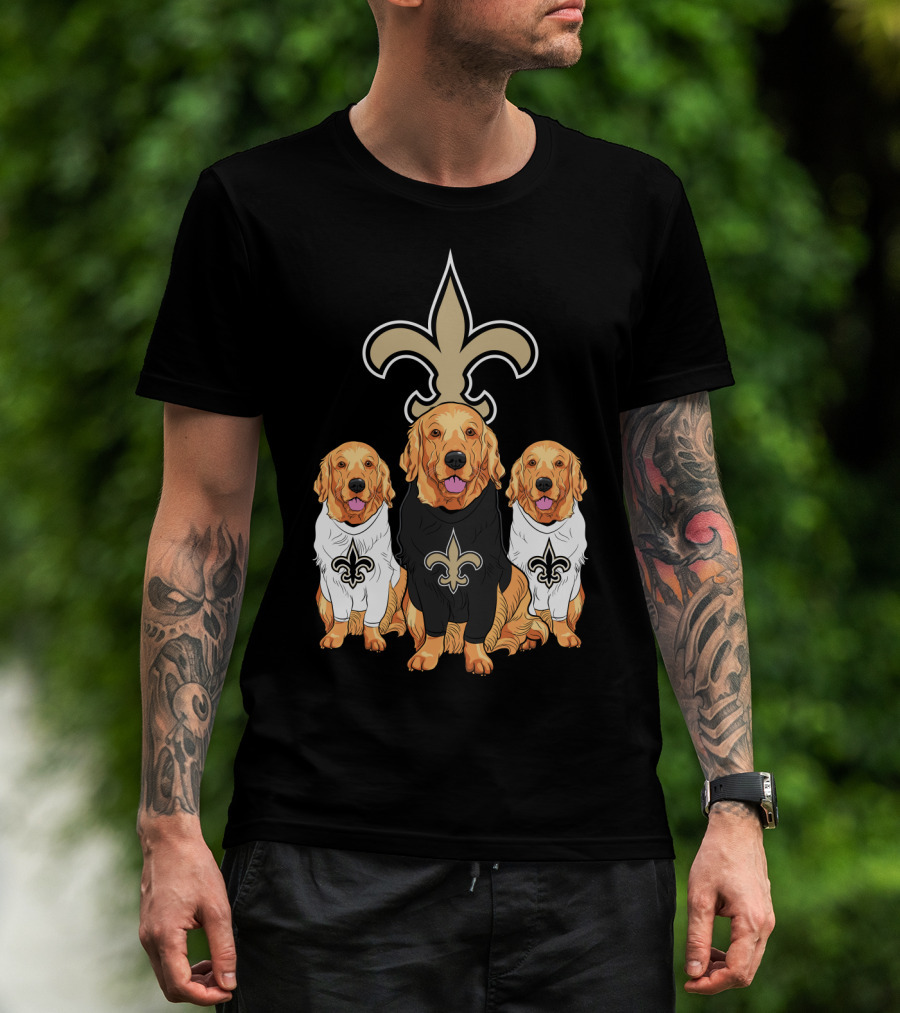 Golden Retrievers With New Orleans Saints Fleur-De-Lis Symbol T-Shirt