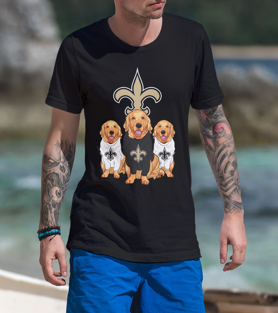 Golden Retrievers With New Orleans Saints Fleur-De-Lis Symbol T-Shirt