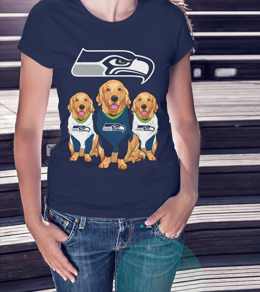 Seahawks Golden Retrievers Dogs In Team Jerseys T-Shirt