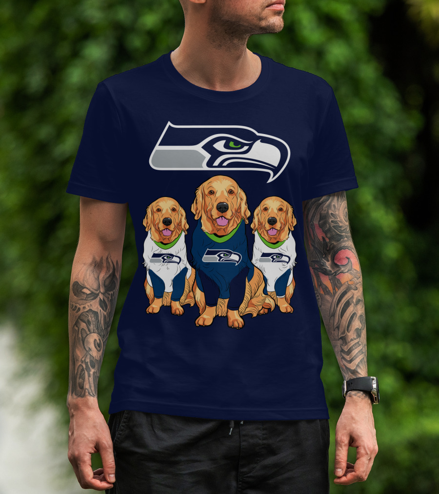 Seahawks Golden Retrievers Dogs In Team Jerseys T-Shirt