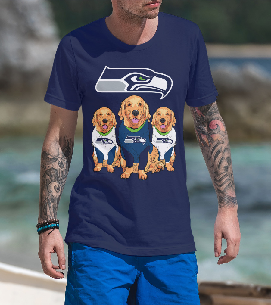 Seahawks Golden Retrievers Dogs In Team Jerseys T-Shirt