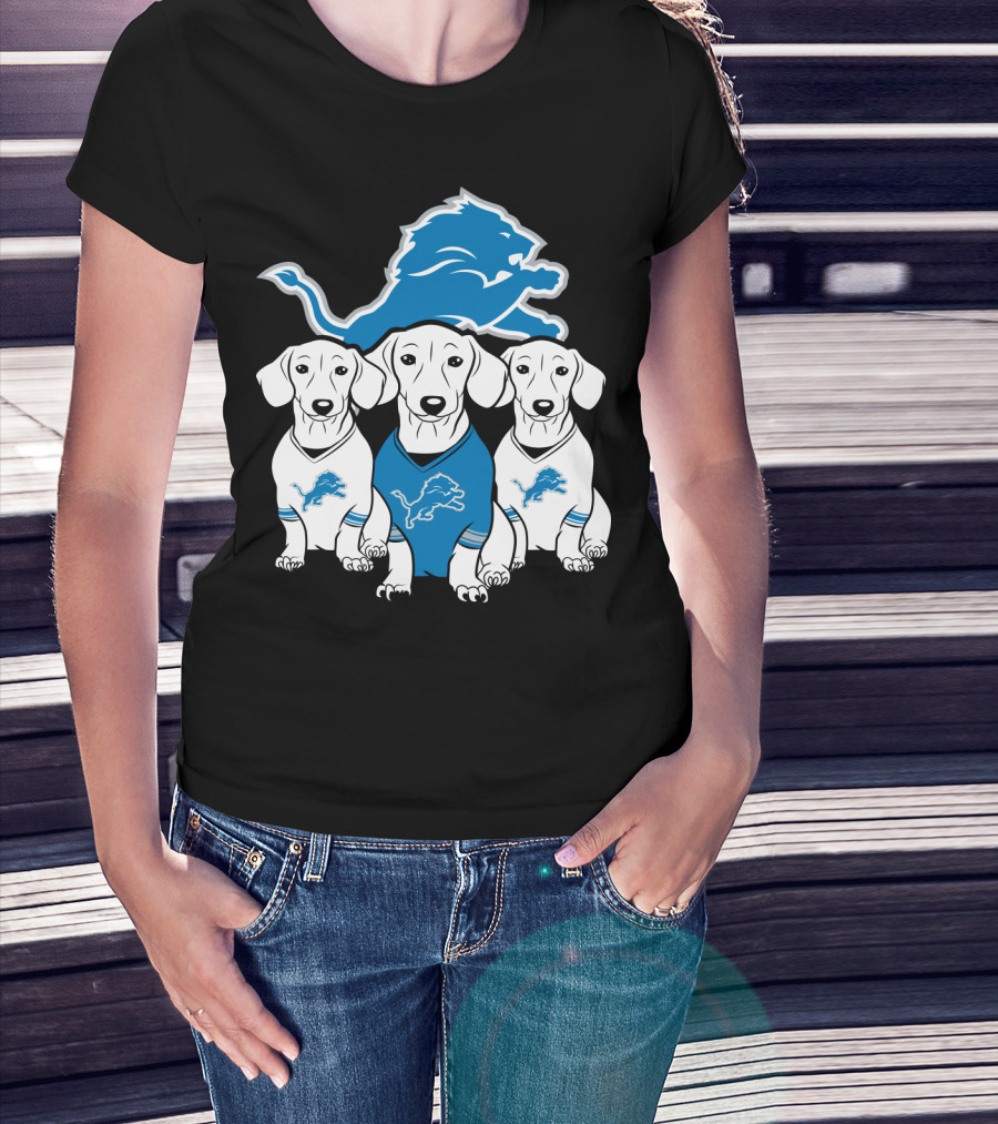 Detroit Lions Three Dachshund Dog T-Shirt