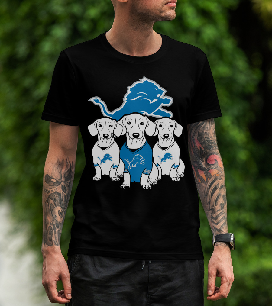 Detroit Lions Three Dachshund Dog T-Shirt