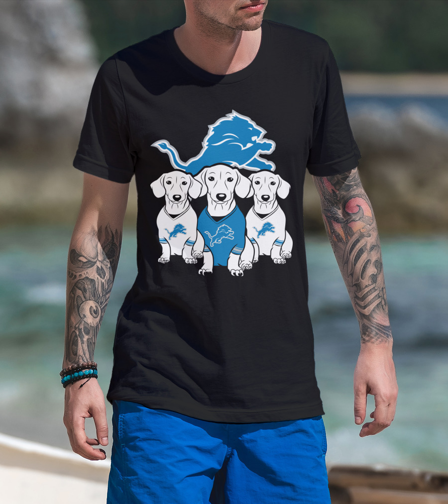 Detroit Lions Three Dachshund Dog T-Shirt
