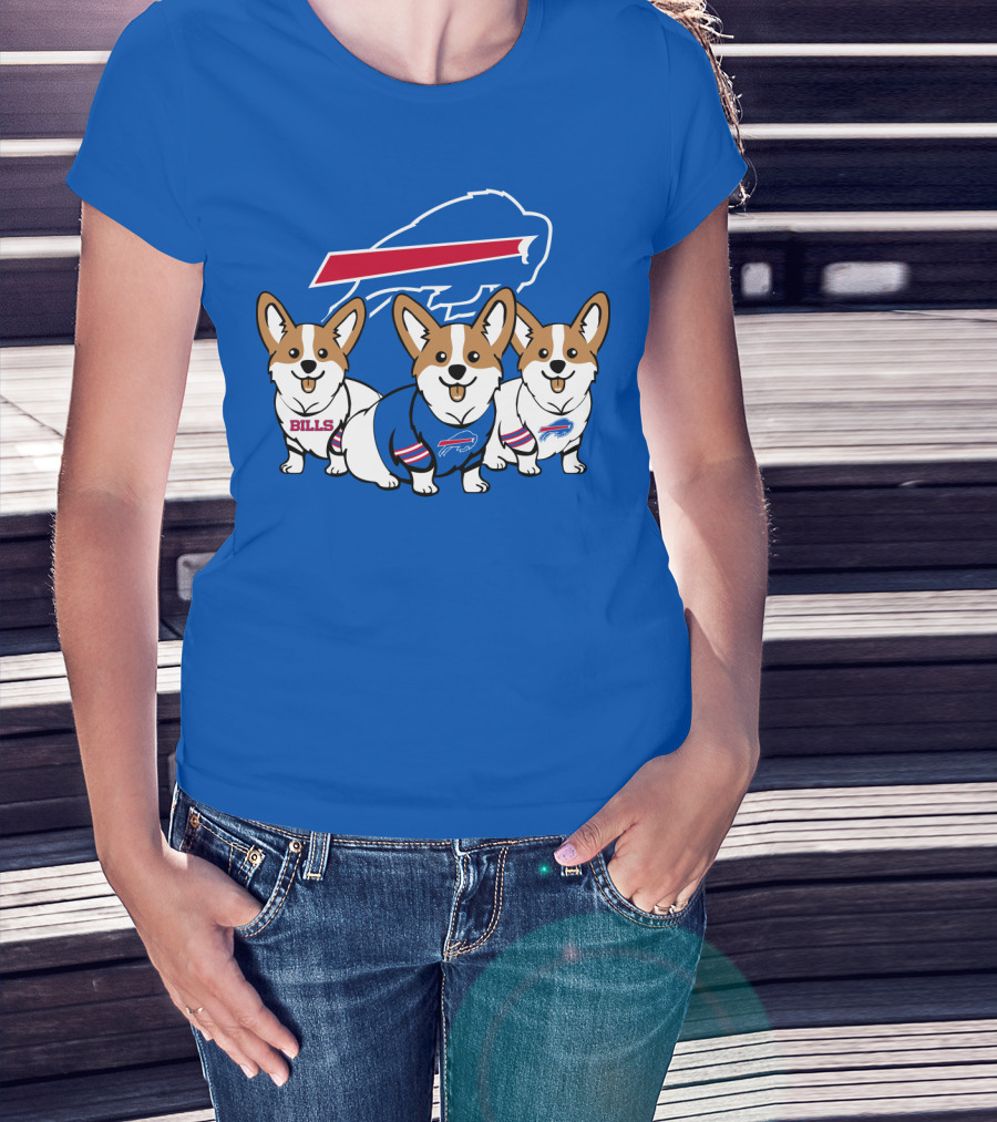 Buffalo Bills Corgi Trio Blue T-Shirt