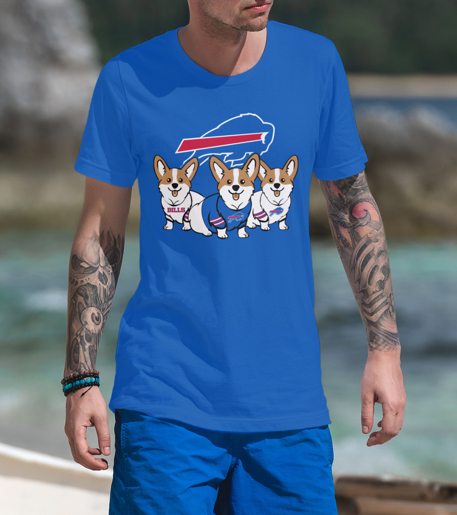 Buffalo Bills Corgi Trio Blue T-Shirt