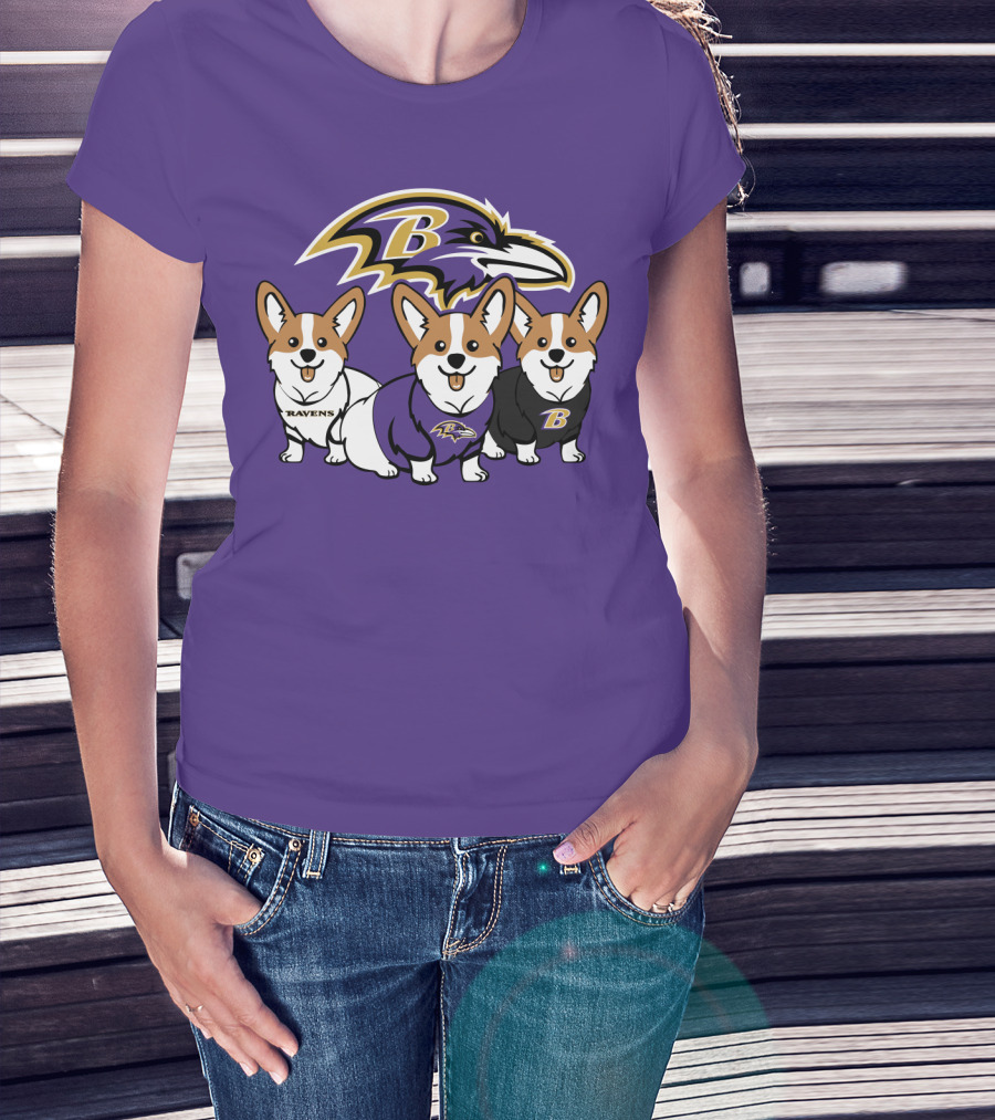 Baltimore Ravens Corgi Trio T-Shirt