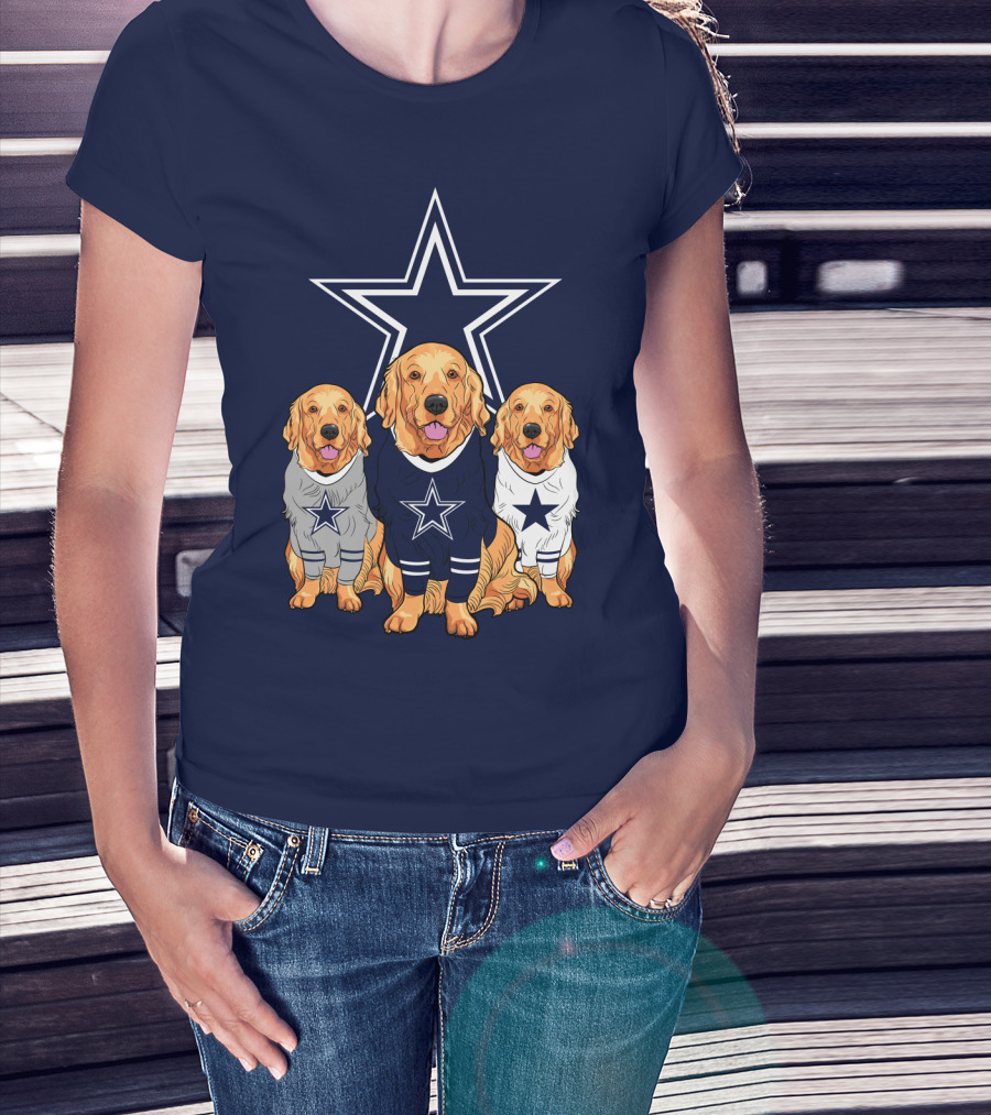 Dallas Cowboys Golden Retrievers Trio T-Shirt