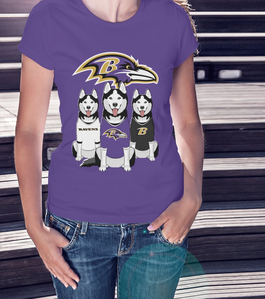 Ravens Husky Trio With Baltimore Ravens T-Shirt