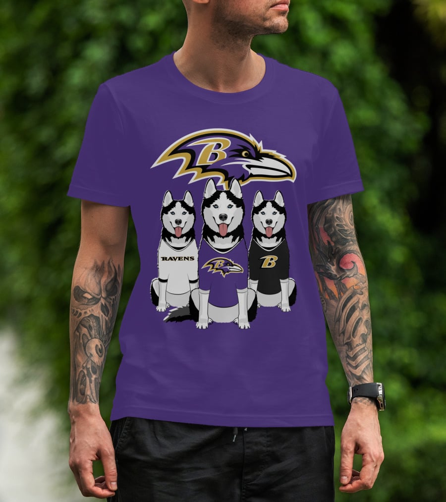 Ravens Husky Trio With Baltimore Ravens T-Shirt