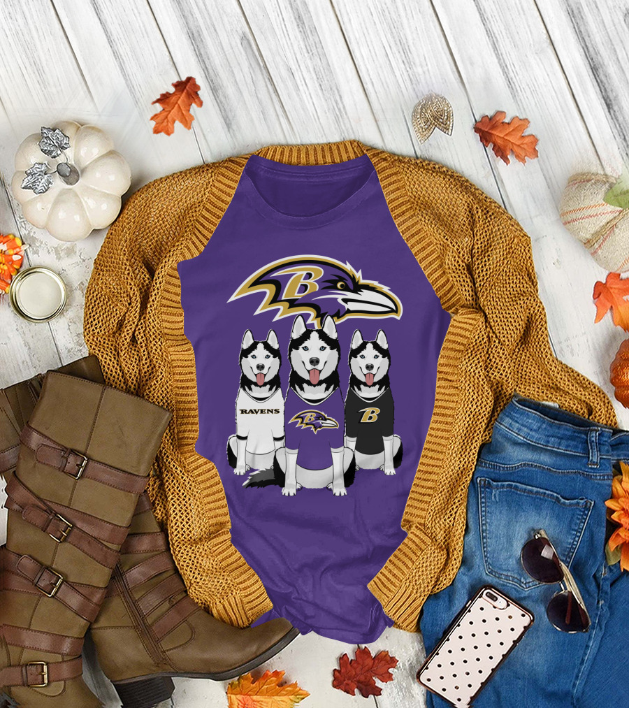 Ravens Husky Trio With Baltimore Ravens T-Shirt