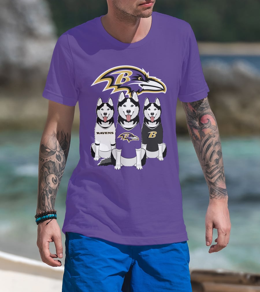 Ravens Husky Trio With Baltimore Ravens T-Shirt