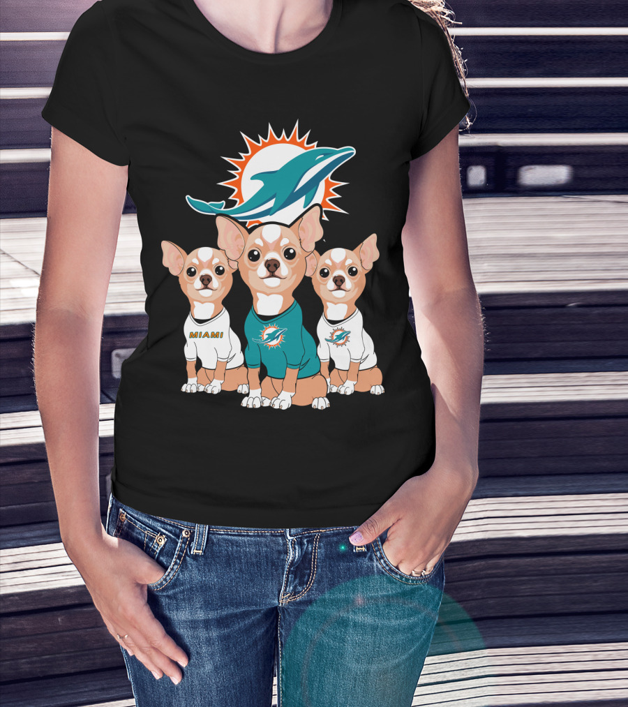 Miami Dolphins Chihuahua Trio T-Shirt