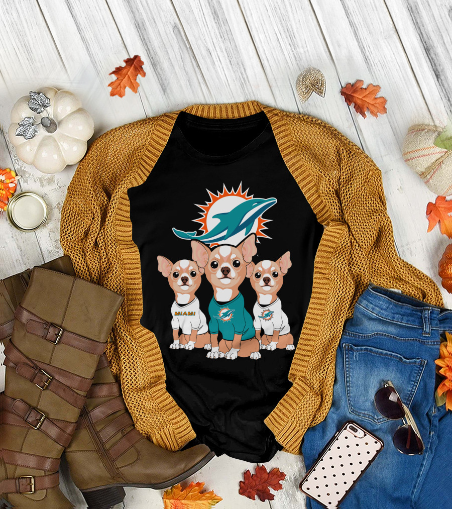 Miami Dolphins Chihuahua Trio T-Shirt