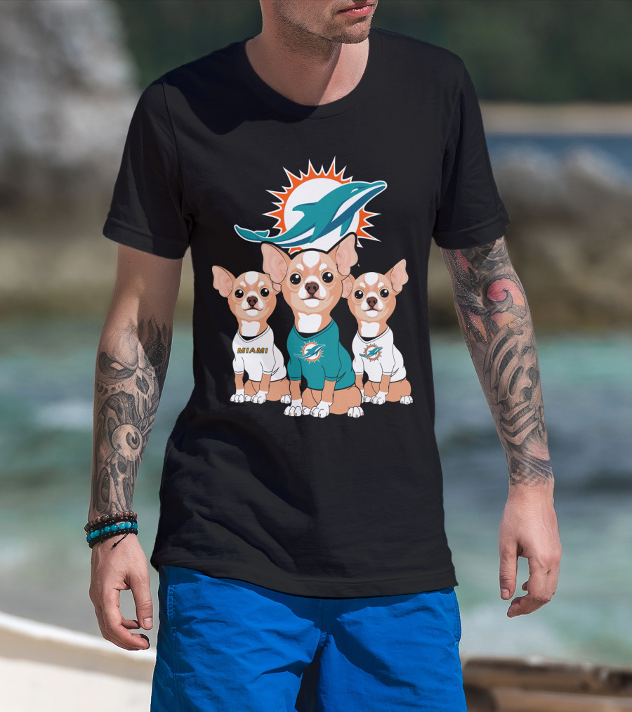 Miami Dolphins Chihuahua Trio T-Shirt