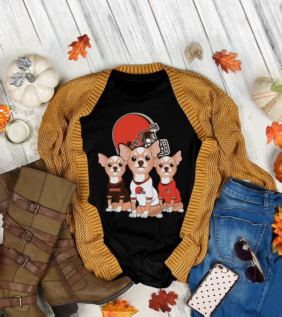 Browns Football Chihuahua Trio T-Shirt