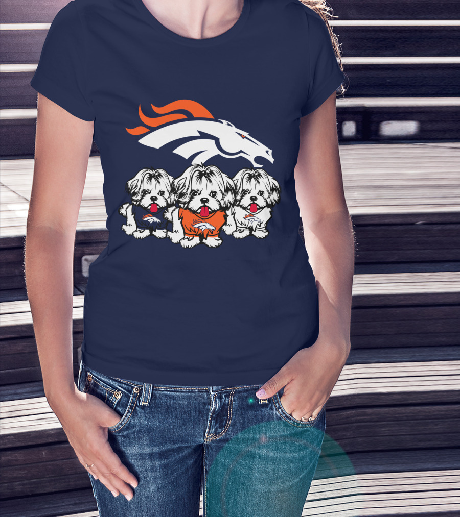 Shih Tzu Dogs Denver Broncos NFL Football Fan T-Shirt