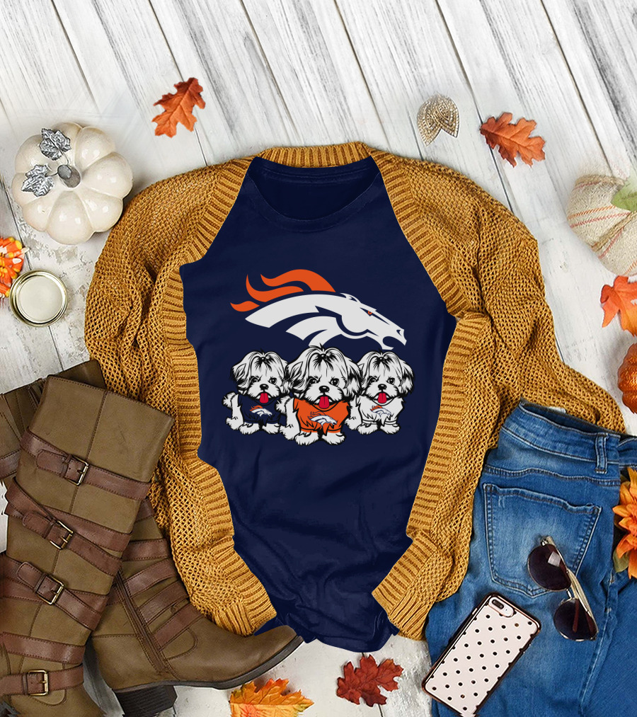 Shih Tzu Dogs Denver Broncos NFL Football Fan T-Shirt
