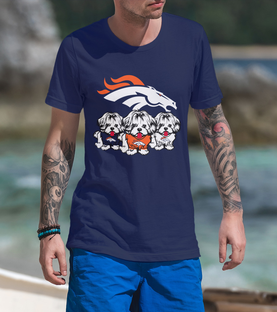 Shih Tzu Dogs Denver Broncos NFL Football Fan T-Shirt