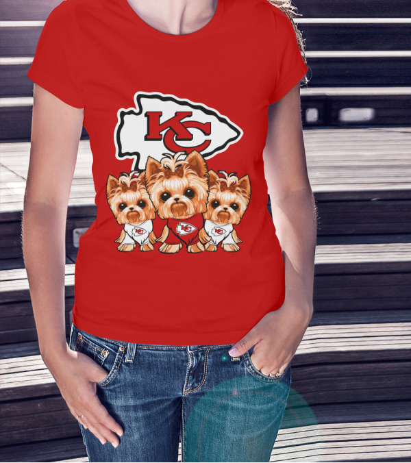 Kansas City Chiefs Dogs With Yorkies In Logo T-Shirt