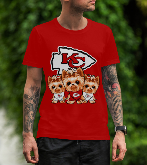 Kansas City Chiefs Dogs With Yorkies In Logo T-Shirt