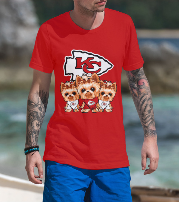 Kansas City Chiefs Dogs With Yorkies In Logo T-Shirt