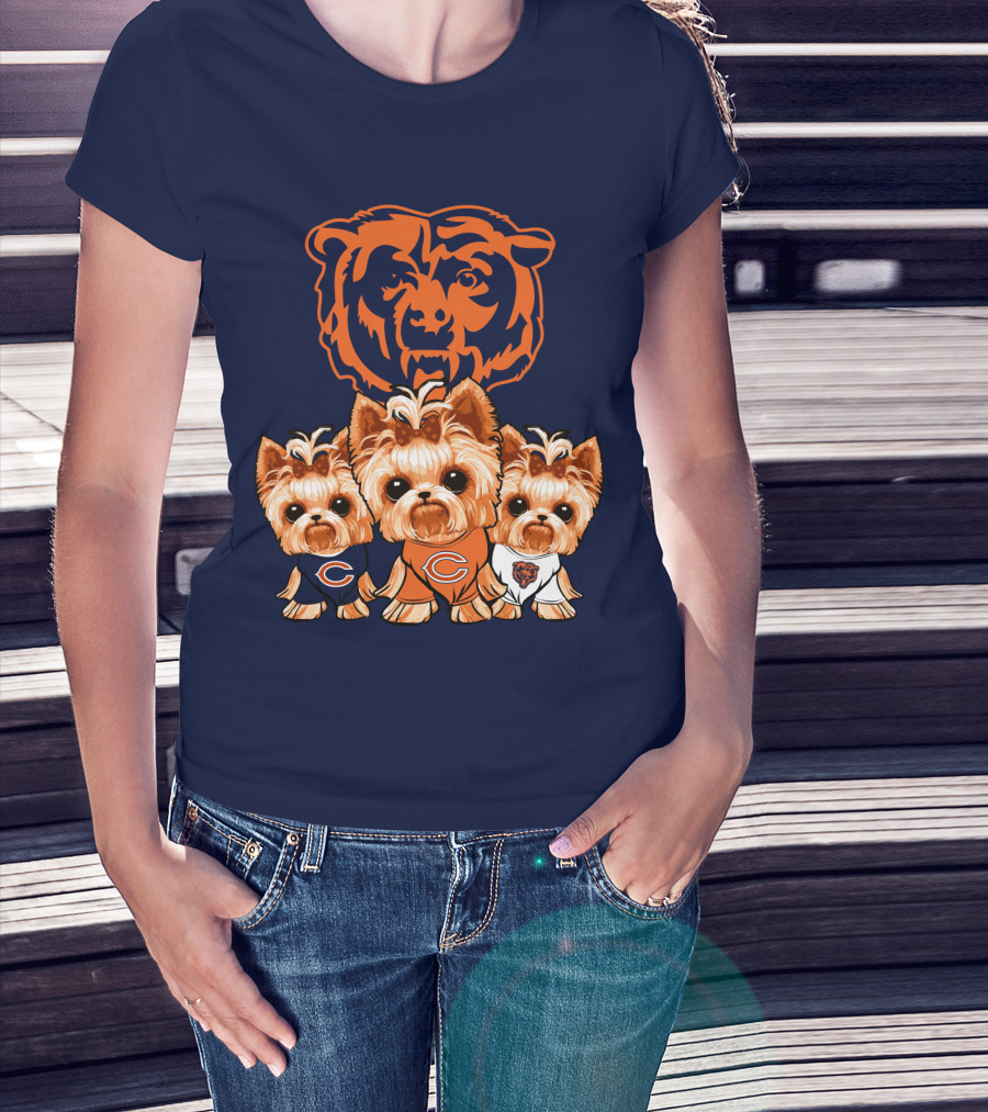 Chicago Bears Yorkshire Terrier Puppy Trio T-Shirt
