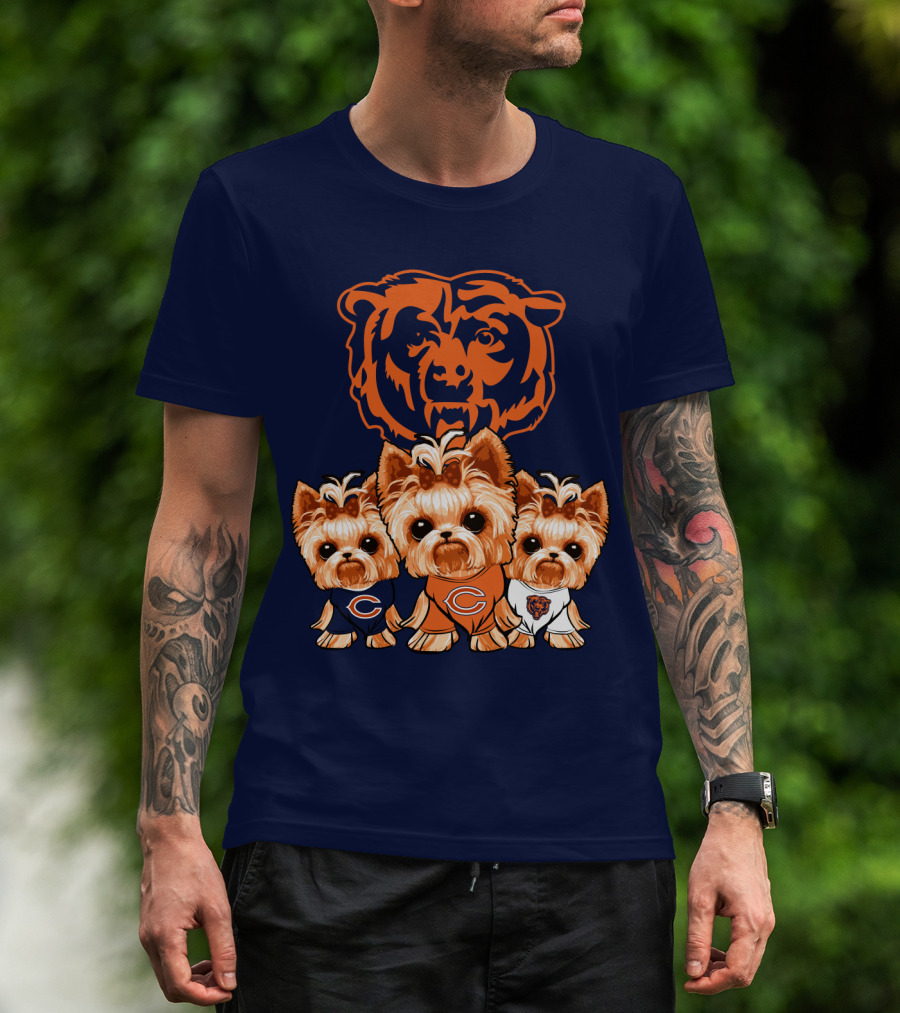 Chicago Bears Yorkshire Terrier Puppy Trio T-Shirt