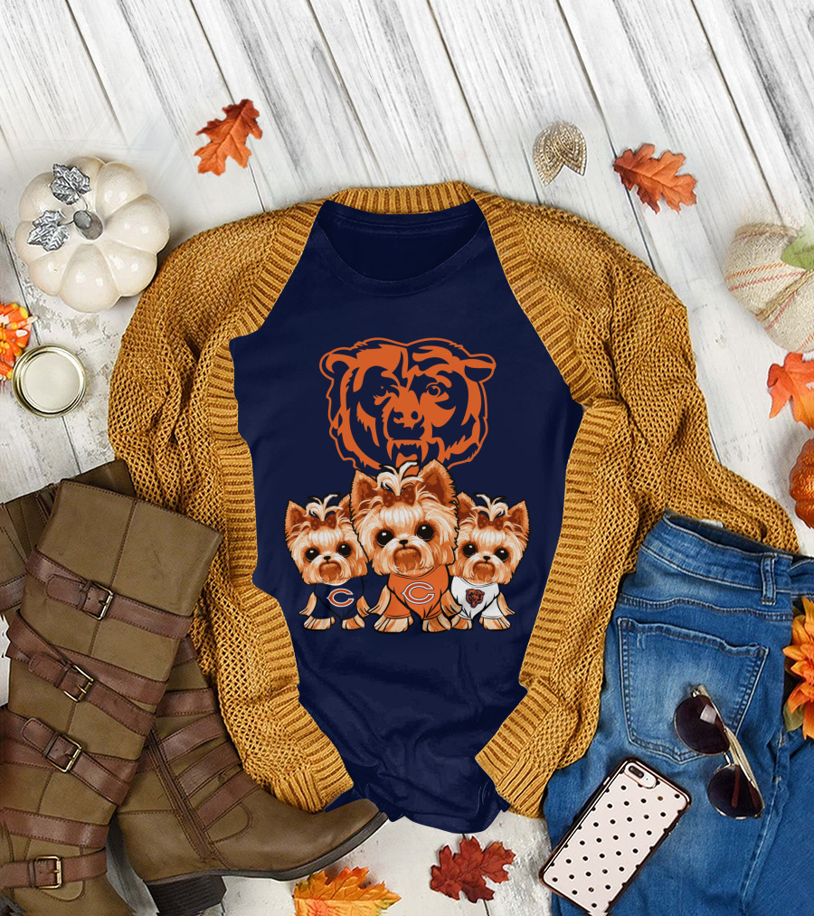 Chicago Bears Yorkshire Terrier Puppy Trio T-Shirt
