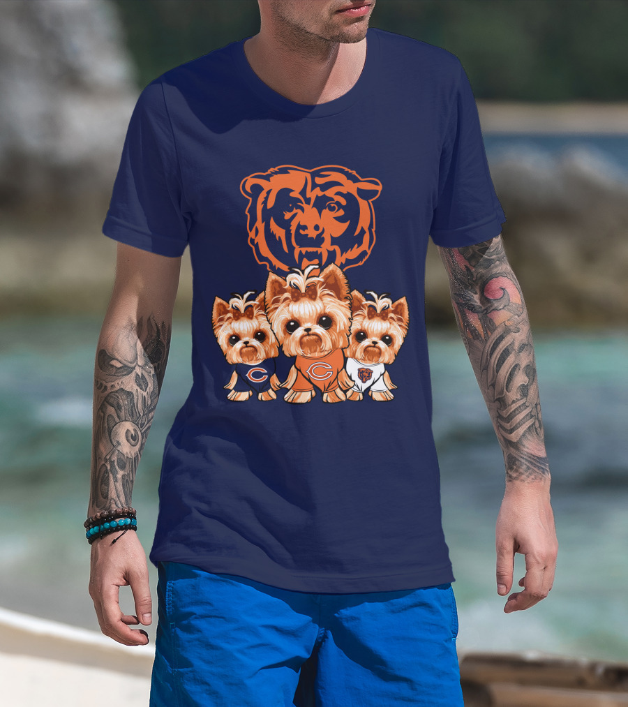 Chicago Bears Yorkshire Terrier Puppy Trio T-Shirt