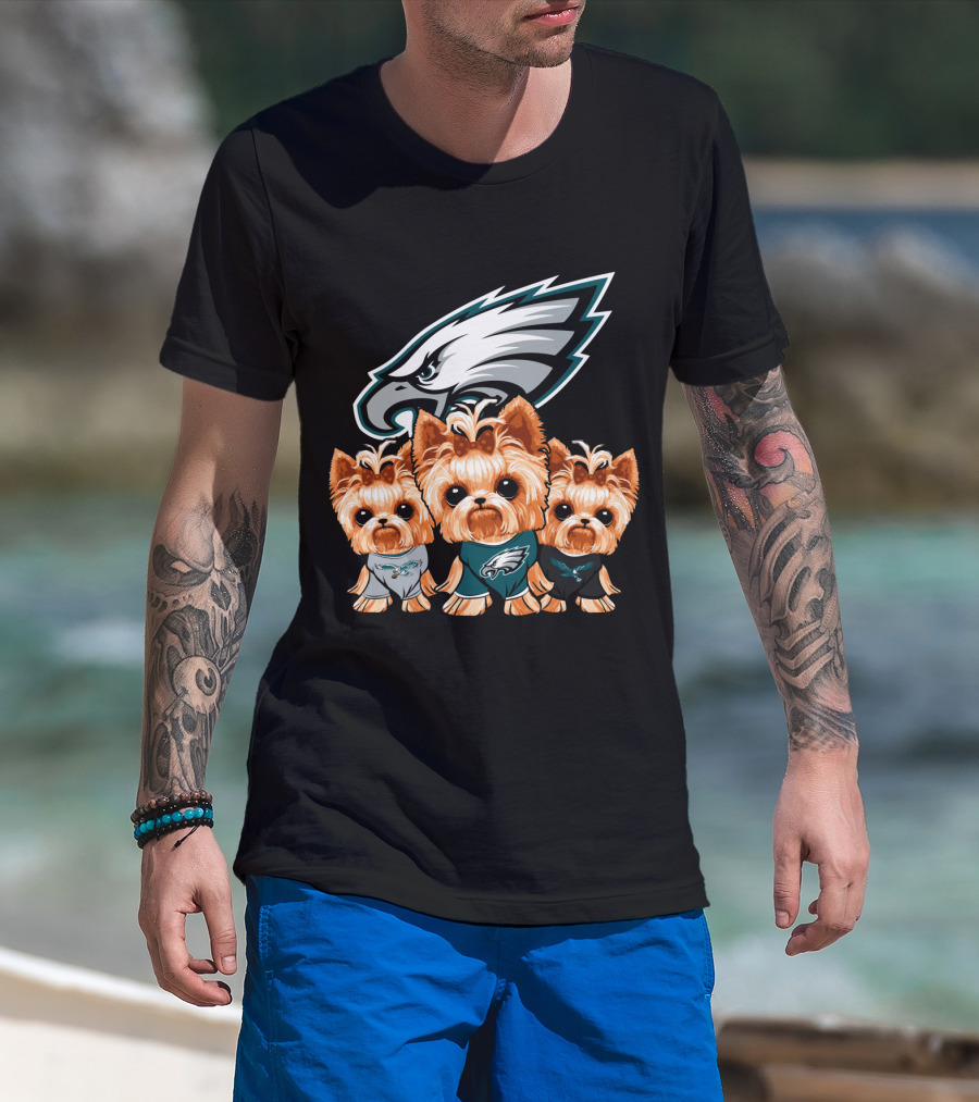 Philadelphia Eagles Yorkshire Terrier Puppy Trio T-Shirt