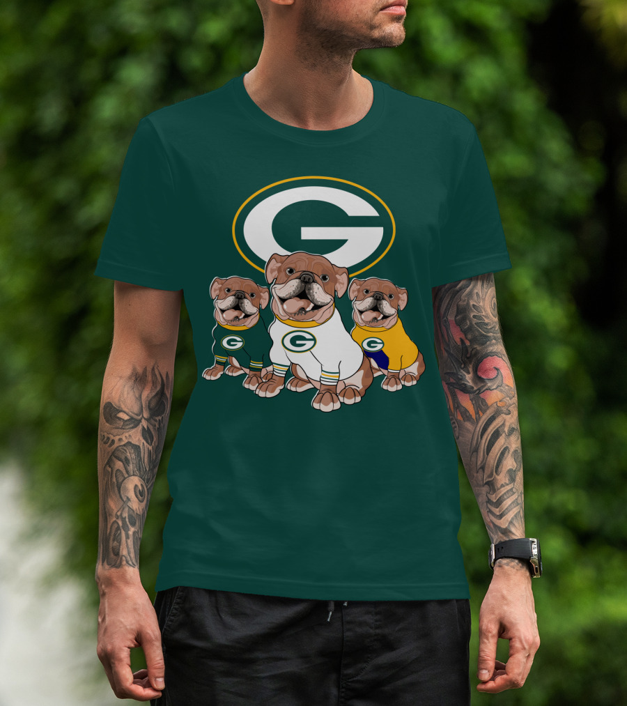 Bulldogs Wearing Green Bay Packers Jerseys T-Shirt