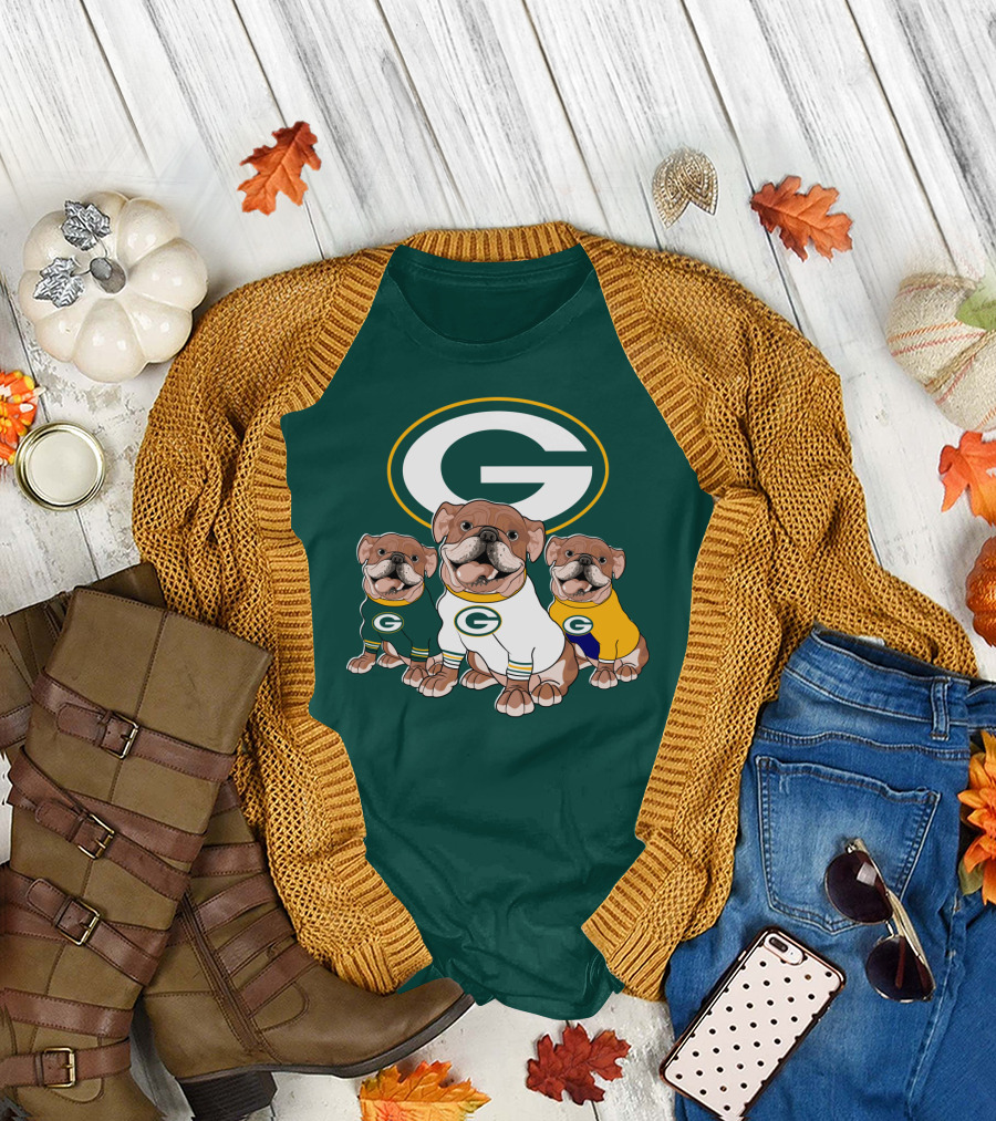 Bulldogs Wearing Green Bay Packers Jerseys T-Shirt