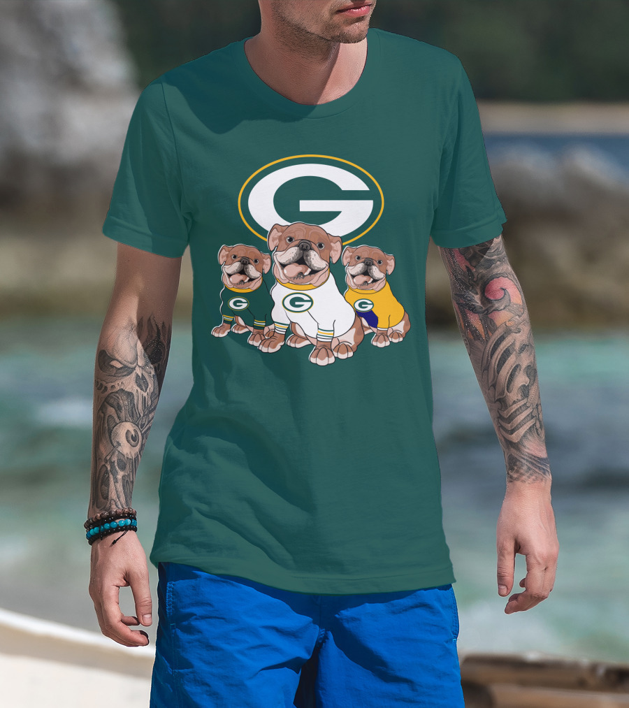 Bulldogs Wearing Green Bay Packers Jerseys T-Shirt