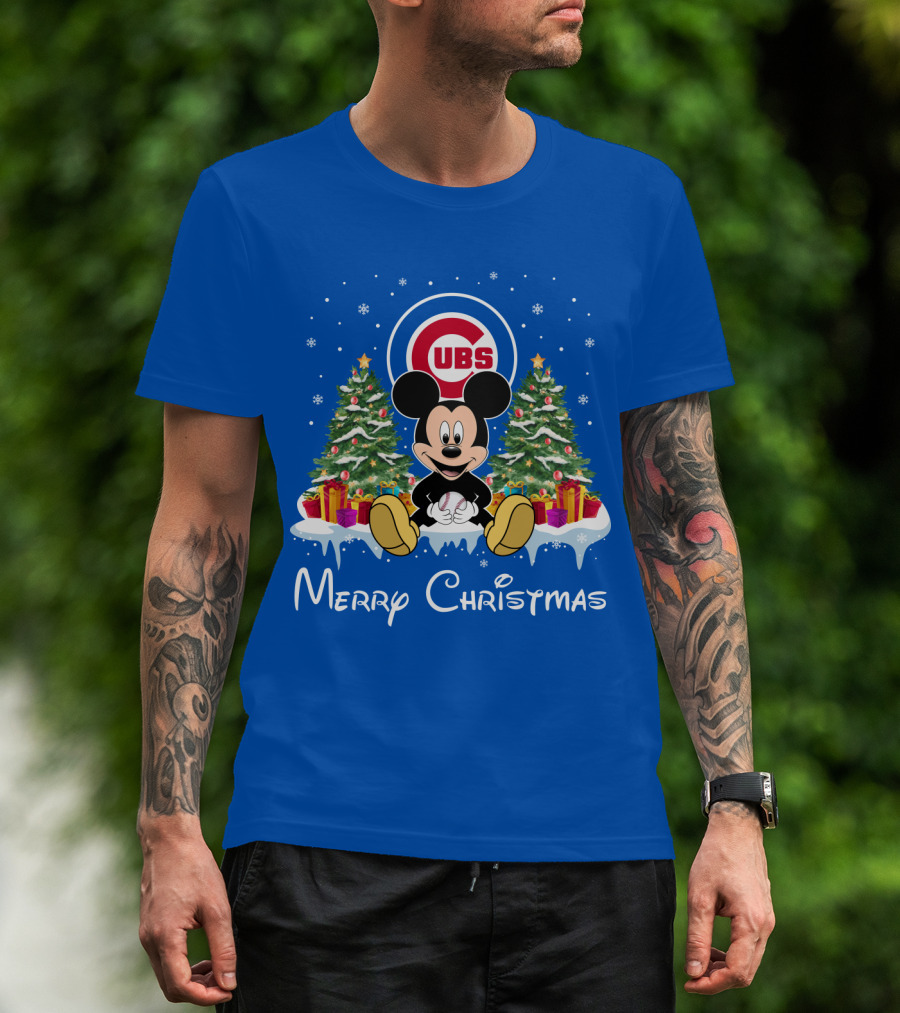 Merry Christmas Chicago Cubs Mickey Mouse T-Shirt