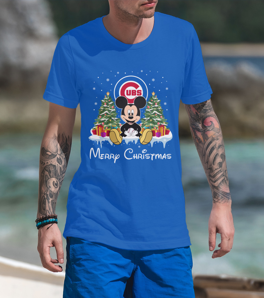 Merry Christmas Chicago Cubs Mickey Mouse T-Shirt