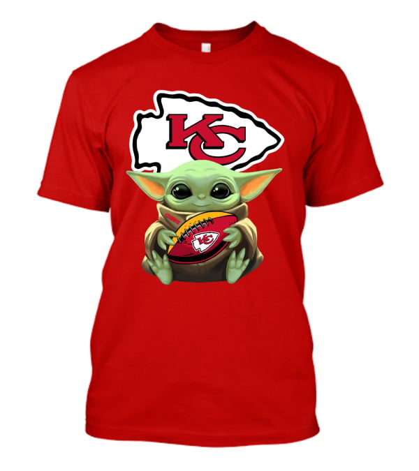 Baby Yoda Holds Kansas City Chiefs Football T-Shirt