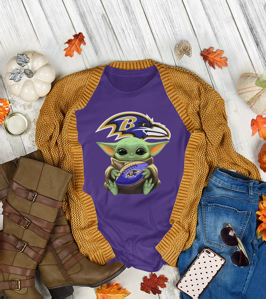 Babyyoda Star Wars Baltimore Ravens Football Crossover T-Shirt
