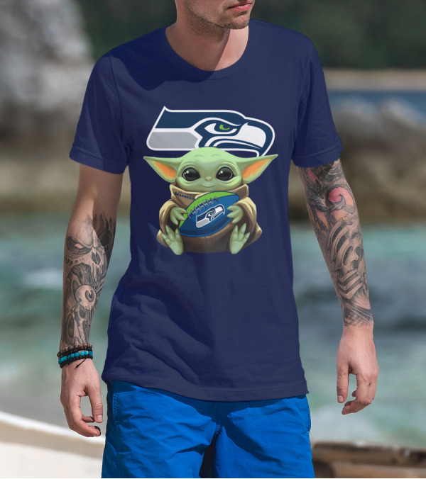 Baby Yoda Seahawks Football Fan T-Shirt