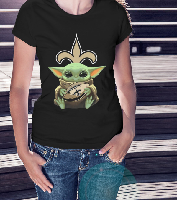 BabyYoda Holding Saints Football With Fleur-de-Lis T-Shirt
