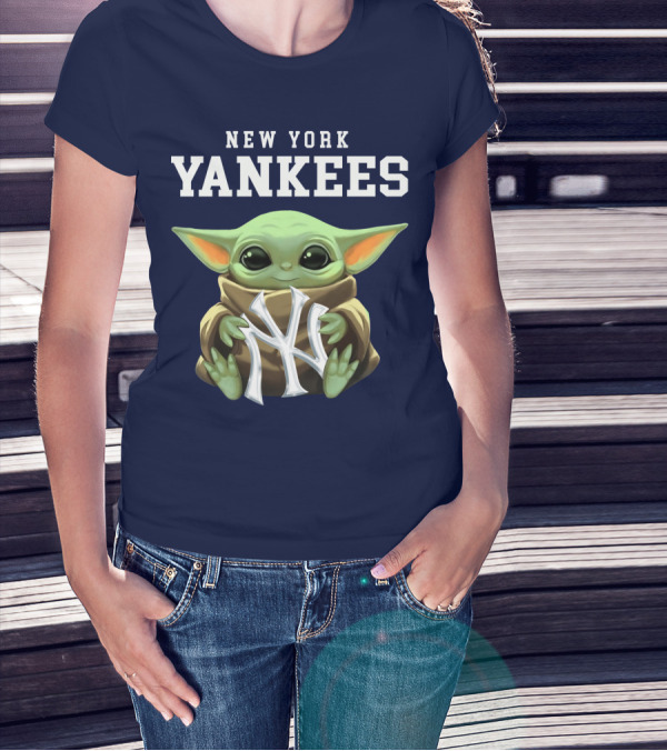 New York Yankees Baby Yoda Holding NY T-Shirt