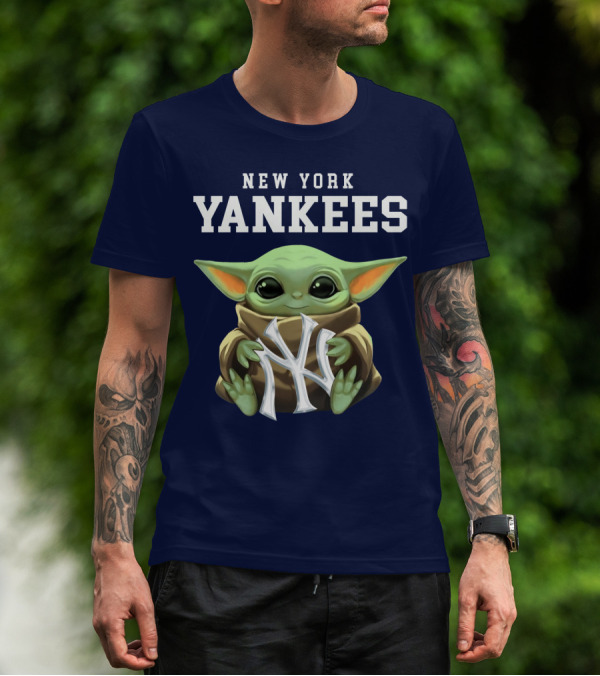 New York Yankees Baby Yoda Holding NY T-Shirt