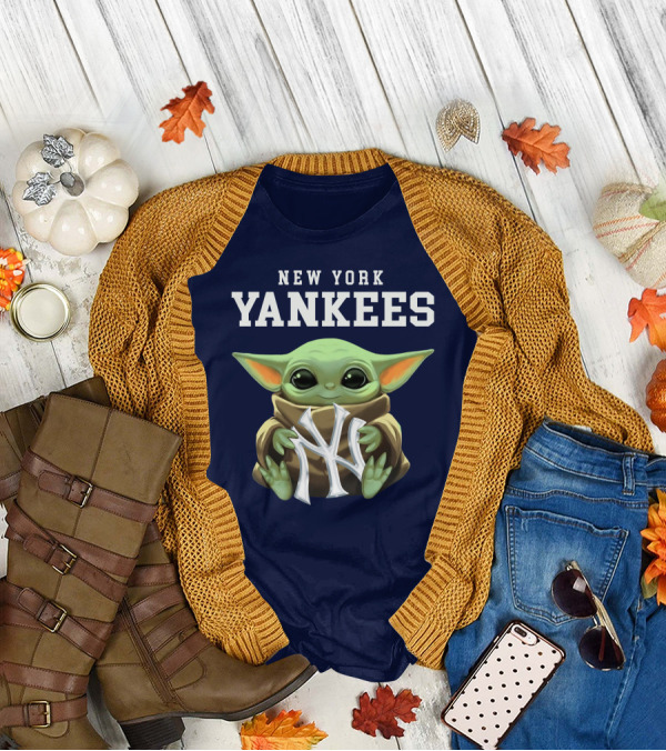 New York Yankees Baby Yoda Holding NY T-Shirt
