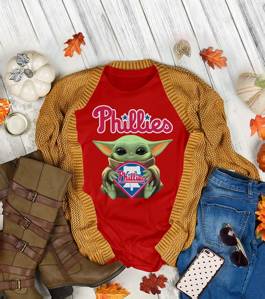 Phillies Baby Yoda Holding Phillies T-Shirt