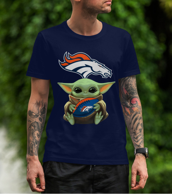 Baby Yoda Holding Broncos Football Denver Broncos T-Shirt