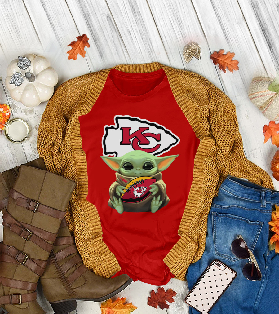 Baby Yoda Kc Chiefs Football Fan T-Shirt