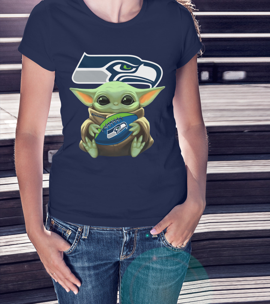 Baby Yoda Holding Seattle Seahawks Football Nfl T-Shirt