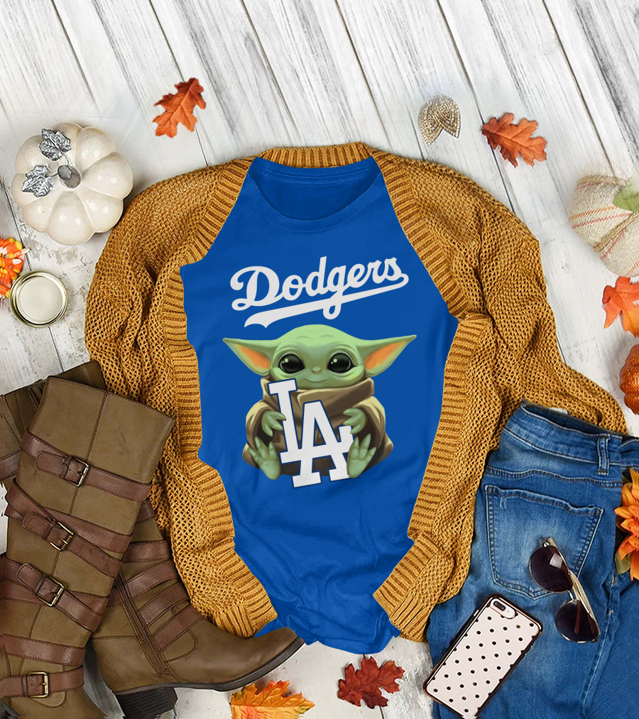 Dodgers Baby Yoda Holding La Team T-Shirt